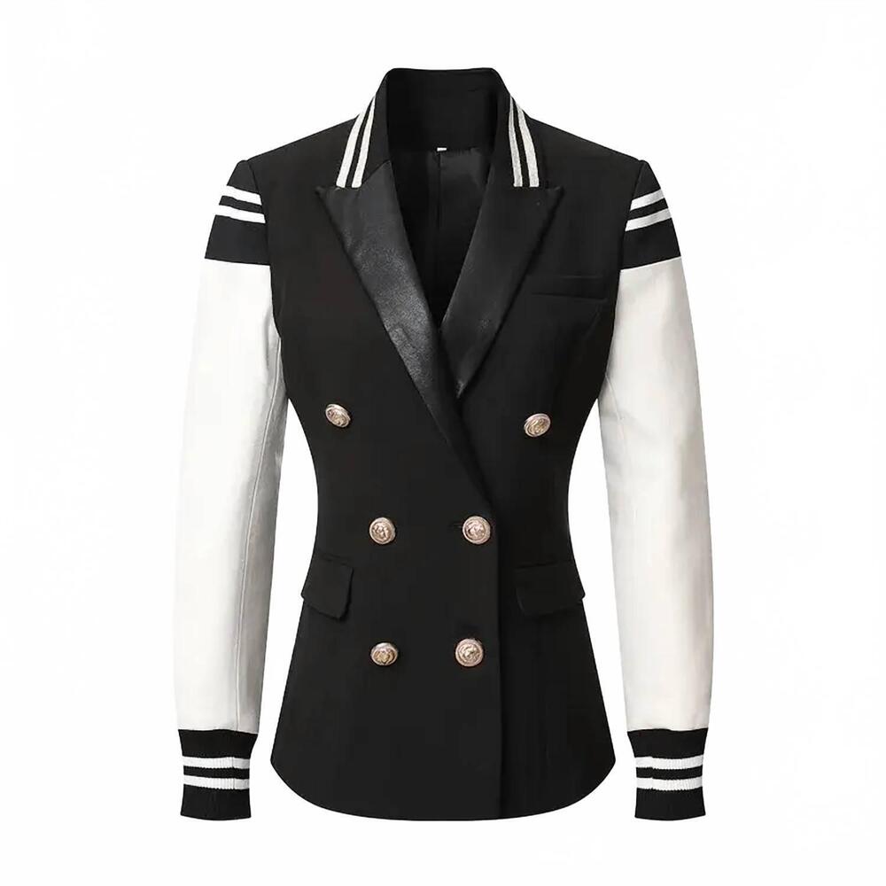 NEW PRODUCTSEEKER women's varsity vegan leather jacket in black